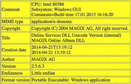 Figure 3: This exe at first appears to be an old but legitimate program created by MAGIX AG. But is it really...